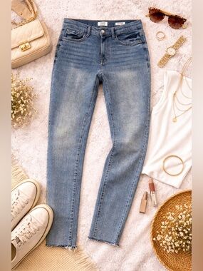 Kensie High Rise Skinny Jeans Vintage Luxe Light Wash Raw Hem Size 6/28